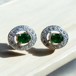 Sterling Silver Two-in-One Created Emerald and Diamond Halo Stud Earrings